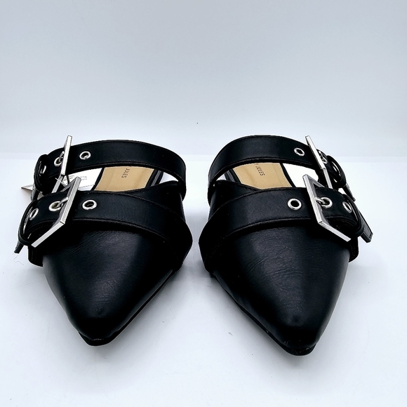 Sincerely Jules Black Buckle Pointed Toe Flats Mules NWT - Picture 9 of 10